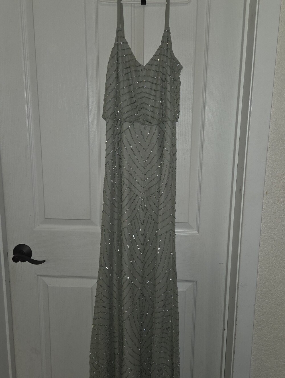 Adrianna Papell Sage Green Gown with Bead Embellishment, US Size 4